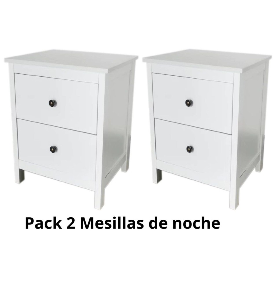 Mesitas - Mesillas de Noche dormitorio de 2 Cajones Color Blanco, pack 2 unidades (SALDO)