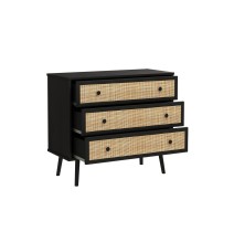 Cómoda de 3 Cajones con Patas de Madera - Negro y Natural - 90x39x79 cm - Mueble de Almacenamiento para Dormitorio