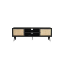 Mueble TV de Ratán en Color Negro-Natural 150x39x49 cm - 2 Puertas - Estilo y Durabilidad.