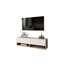 Mueble TV Moderno con 1 Puerta y Estantes en Melamina Color Cambria y Blanco - 100x31.5x29.6cm