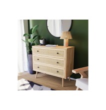 Cómoda de 3 Cajones con Patas de Madera - Color Natural - 90x39x79 cm - Mueble de Almacenamiento para Dormitorio